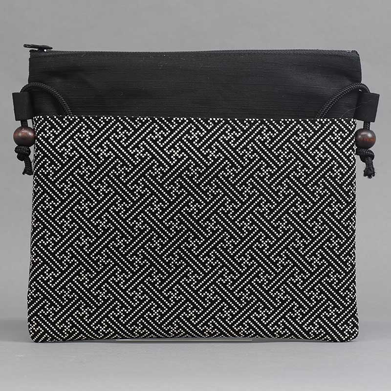 印伝調祭ポシェット（横型）特大【紗綾型｜黒白】祭用品専門店浅草絆纒