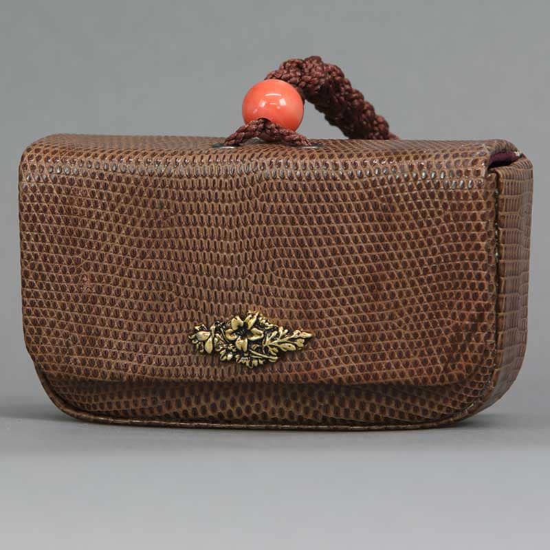 一本吊-特別仕様・腰下タバコケース【リザード（トカゲ革）茶色】祭