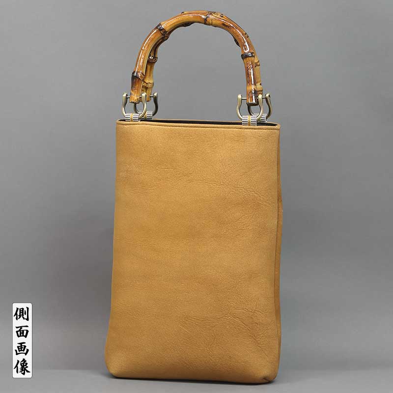 バンブー手提げ【縦型中｜印傳・鹿革・燻べ（ふすべ）】祭用品専門店