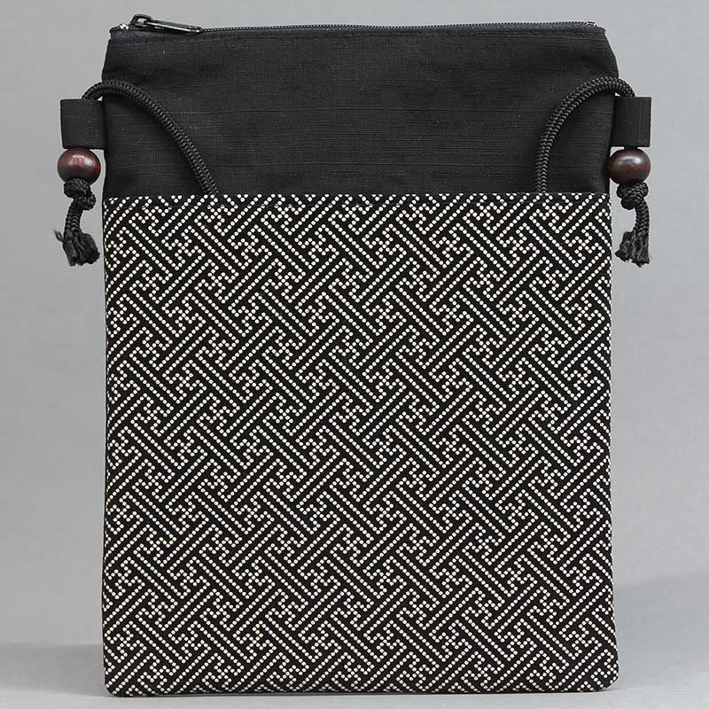 印伝調祭ポシェット特大【青海波（せいがいは）黒白】祭用品専門店浅草