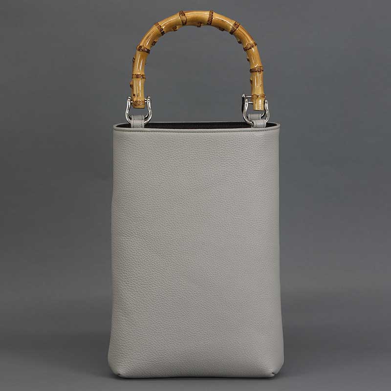 バンブー手提げバッグ「縦型中」シボ牛革【グレージュ】祭用品