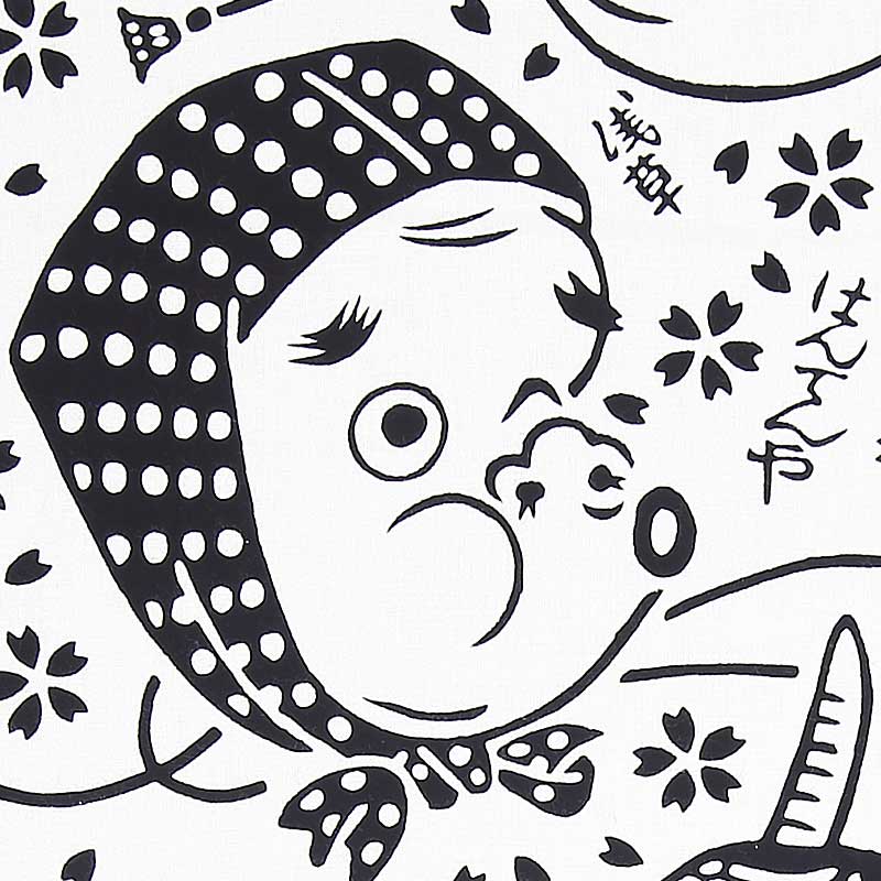 注染手ぬぐい【お面に桜｜白黒】祭用品専門店浅草絆纒屋ネットショップ