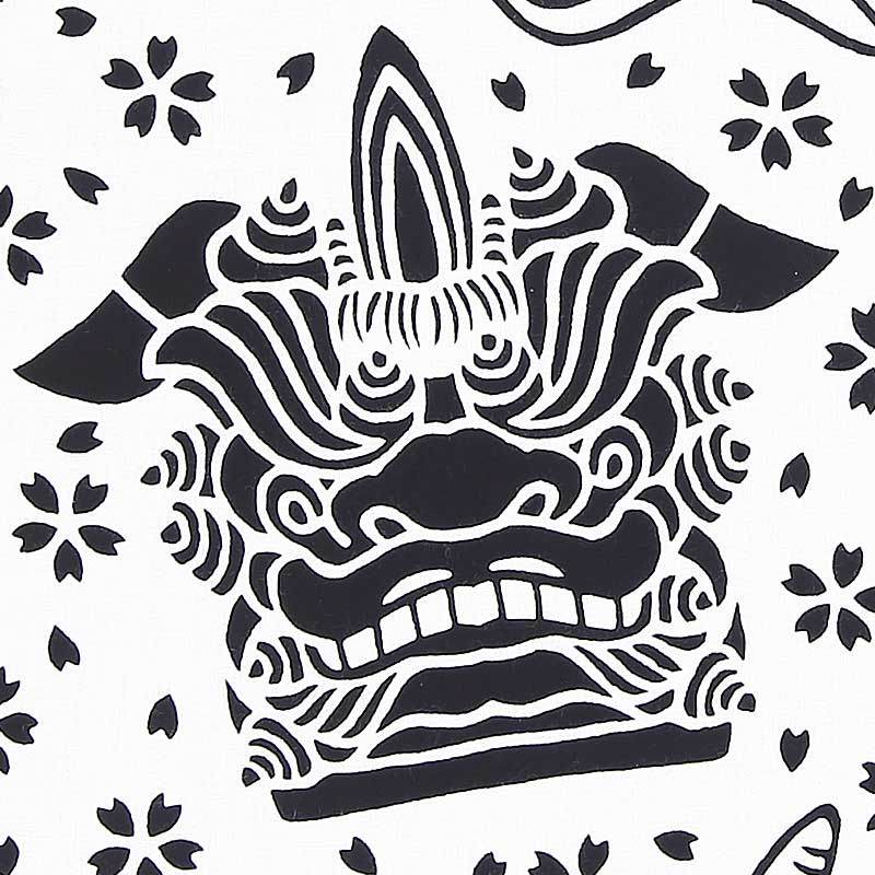 注染手ぬぐい【お面に桜｜白黒】祭用品専門店浅草絆纒屋ネットショップ