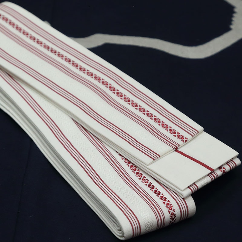 祭帯｜半纏帯】正絹平ぐけ帯・献上柄「白赤」祭用品専門店浅草絆纒屋