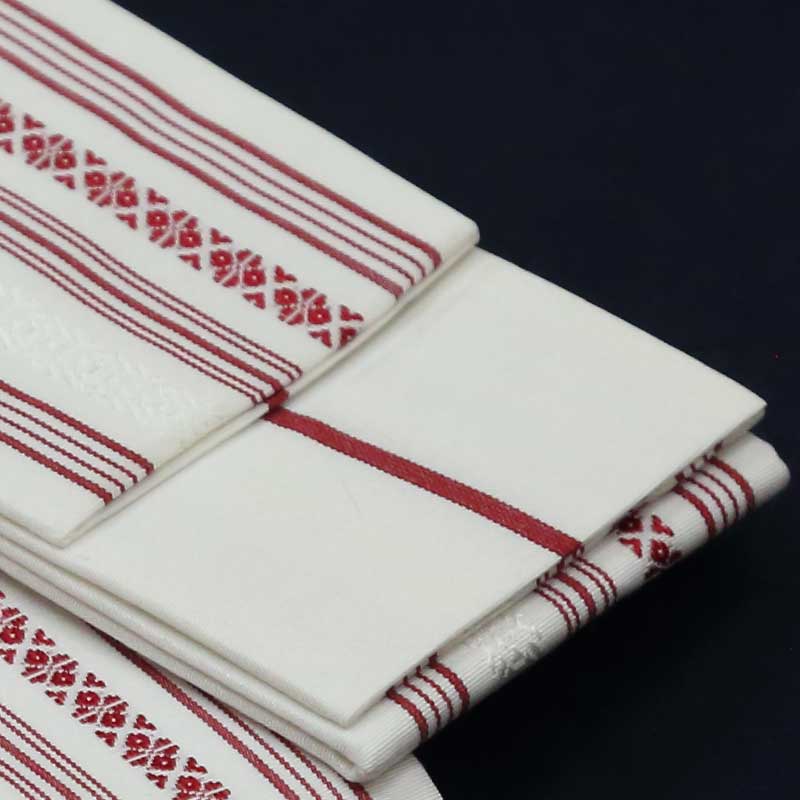 祭帯｜半纏帯】正絹平ぐけ帯・献上柄「白赤」祭用品専門店浅草絆纒屋