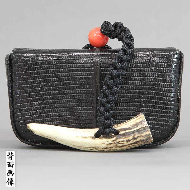 江戸時代 極上根付 武者大金具 皮製タバコ入 トヒサ 東さ7-1009☆2F 低