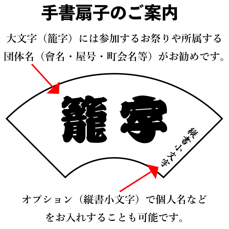 オーダーメイド手書扇子No.02『江戸文字｜大三文字・黒』白扇大（9寸11