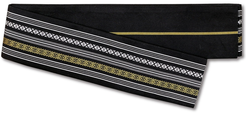 最終値下げ人気黒✕白絹献上帯長め新品 祭帯｜半纏帯】正絹平ぐけ帯・献上柄「黒金」祭用品専門店浅草絆纒屋