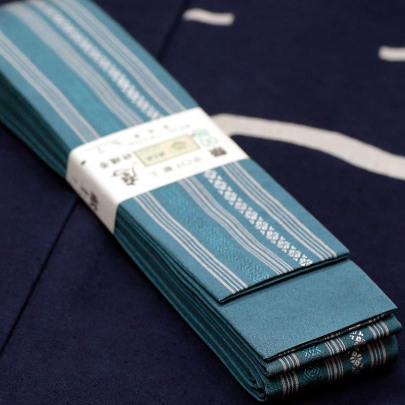 祭帯｜半纏帯】正絹平ぐけ帯・献上柄「ブルー｜御納戸」祭用品専門店