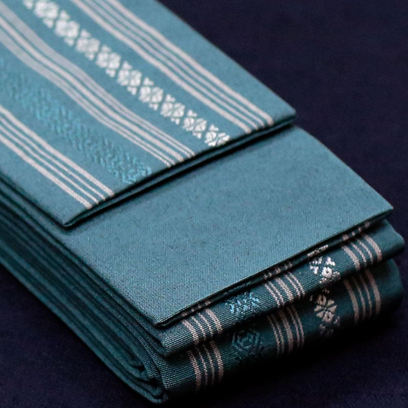 祭帯｜半纏帯】正絹平ぐけ帯・献上柄「ブルー｜御納戸」祭用品専門店