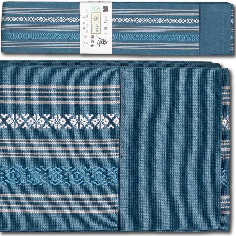 祭帯｜半纏帯】正絹平ぐけ帯・献上柄「ブルー｜御納戸」祭用品専門店