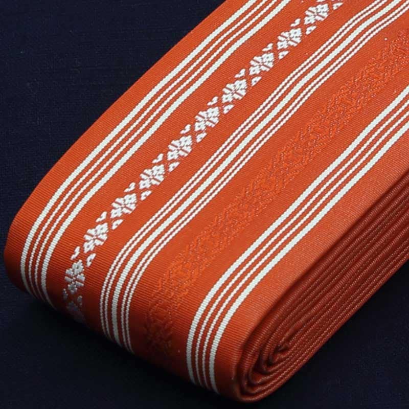 祭帯｜半纏帯】正絹平ぐけ帯・献上柄「朱赤」祭用品専門店浅草絆纒屋