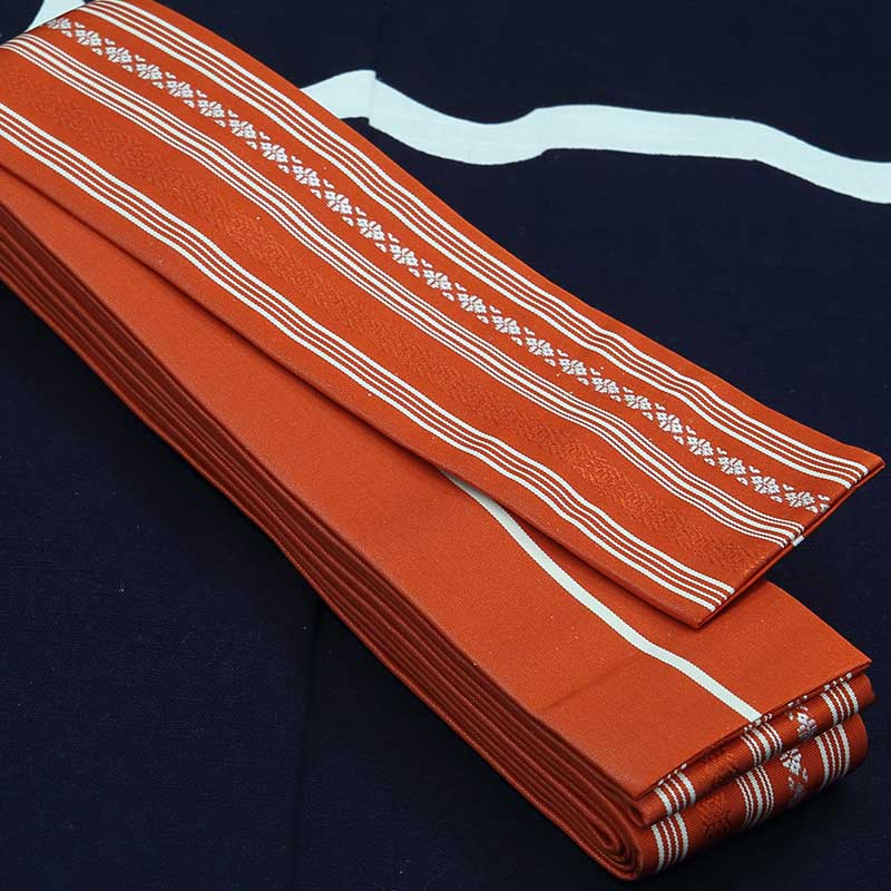 祭帯｜半纏帯】正絹平ぐけ帯・献上柄「朱赤」祭用品専門店浅草絆纒屋