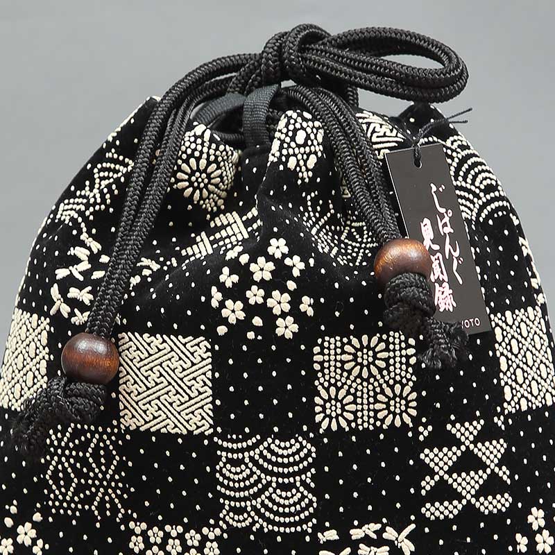 信玄袋・籠信玄【スエード印伝｜小紋散らし・白黒】祭用品専門店浅草絆