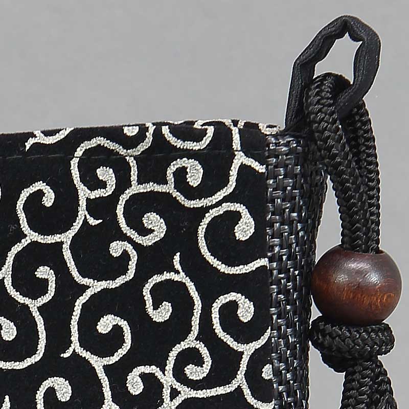 祭バッグ｜マチ付ポシェット】スエード印伝「唐草模様｜黒白」祭用品