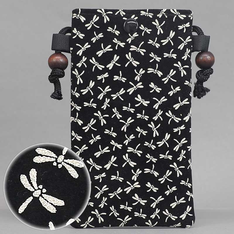 スマホ祭ポシェット□印伝調【蜻蛉（とんぼ）黒白】祭用品専門店浅草絆