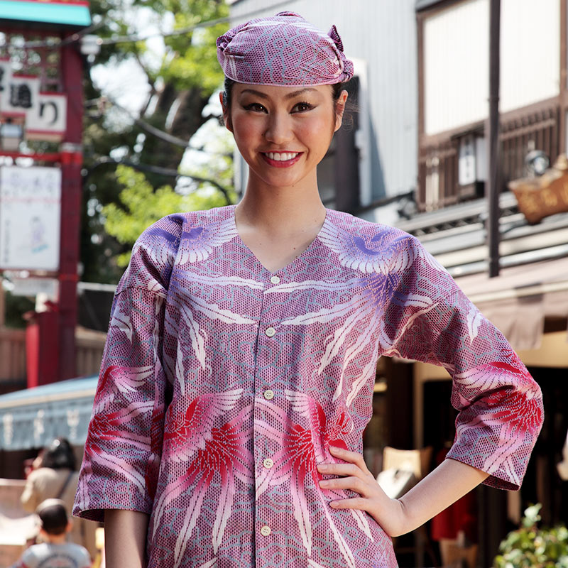 本染め鯉口シャツ【鳳凰に雲｜ピンク刺子】祭用品専門店浅草絆纒屋