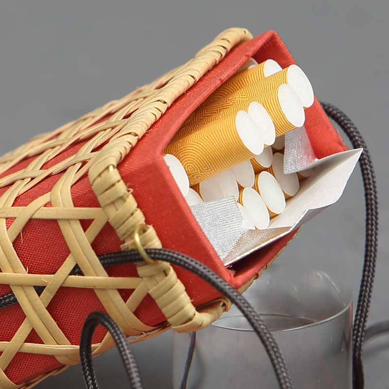 目籠・蓋付タバコケース【白竹・朱色｜レギュラーサイズ】祭用品専門店