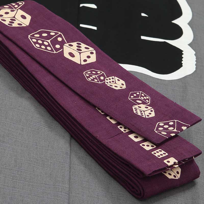 【角丸帯】「3 NOTES」ハイ・ファイ・セット 旧規格 消費税表記なし 帯付属 男帯｜祭帯】染め角帯「サイコロ｜賽子」赤紫（角印81）□祭用品専門店