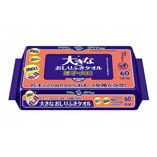 【母の日メッセージカード】日本製紙クレシア T大きなおしりふきタオル 60枚 ケース 955435天然コットン100％ 厚手 大判 ノンアルコール おしり拭き トイレ 介護 介護用品