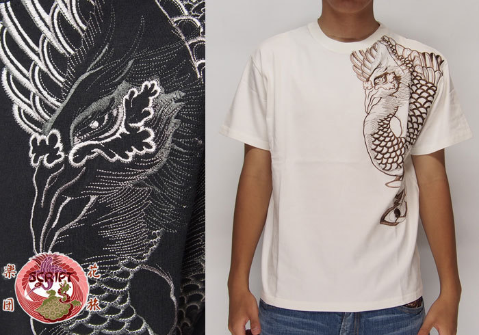 花旅楽団[ﾊﾅﾀﾋﾞｶﾞｸﾀﾞﾝ] 鳳凰柄 刺繍 和柄Tシャツ/半袖/ST-507/送料無料