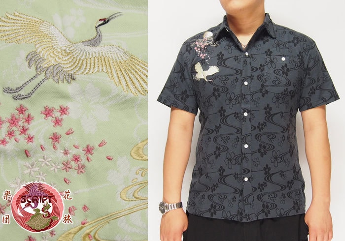 GREYSON 花柄ポロシャツ 鶴デザイン GREYSON 花柄ポロシャツ 鶴デザイン