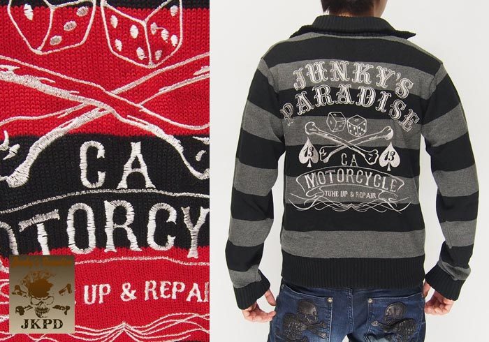 JUNKY'S PARADISE[ｼﾞｬﾝｷｰｽﾞﾊﾟﾗﾀﾞｲｽ] クロスボーン 刺繍 ニット/JKT-502