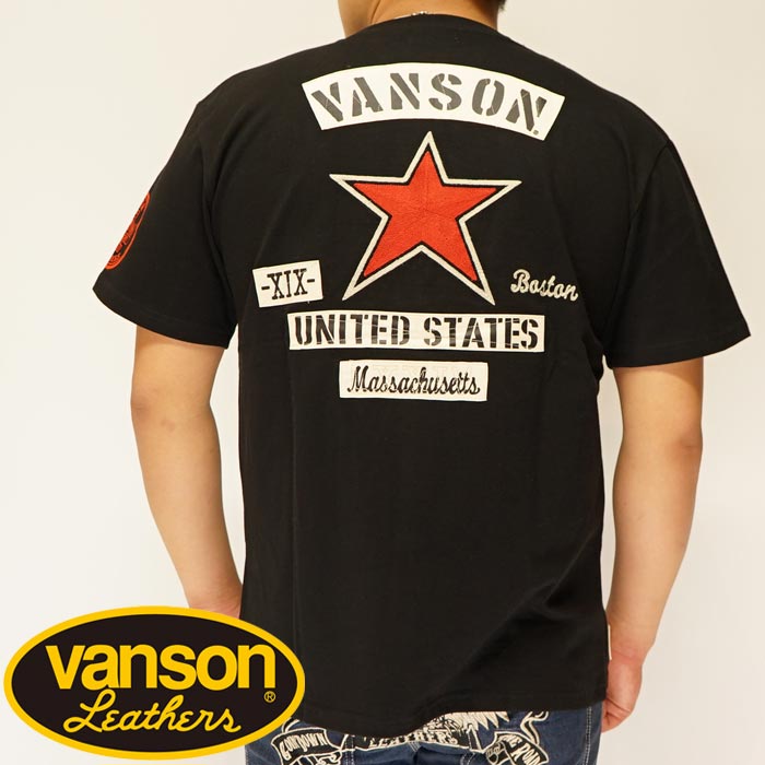 VANSON 半袖シャツ 刺繍 ワッペン ワンスター チェッカー【M】ベージュ VANSON 半袖シャツ 刺繍 ワッペン ワンスター チェッカー【M