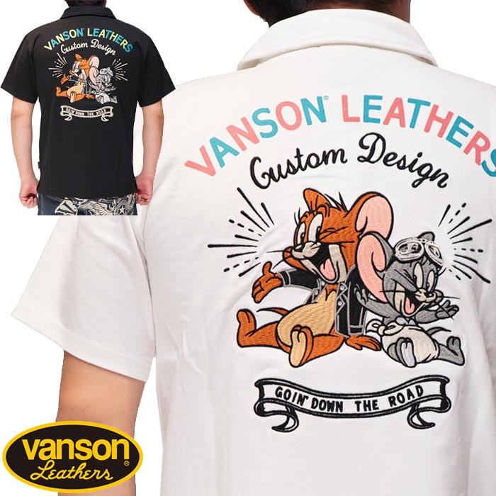 VANSON ポロシャツ トムとジェリー ウォバッシストライプ VANSON バンソン × TOM & JERRY トムとジェリー コラボ 刺繍