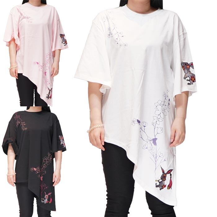 黒菟華 花傘半袖Tシャツ LIN AL-759032 和柄 和風 兎 うさぎ ウサギ