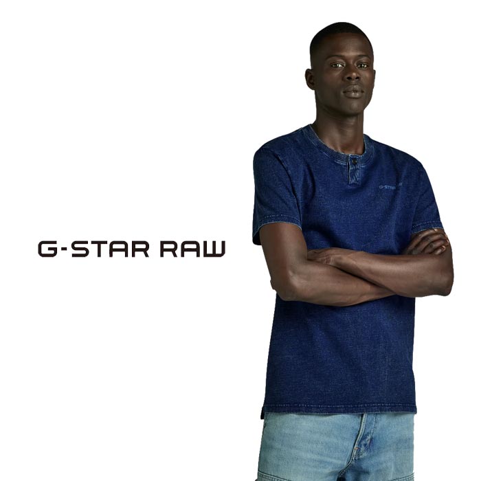 ジースター ロウ G-STAR RAW Tシャツ 半袖 メンズ INDIGO HENLEY T
