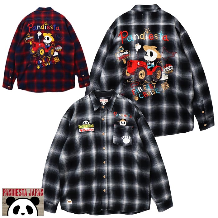 パンディエスタ PANDIESTA オンブレ チェック フランネルシャツ 長袖シャツ パンダ 和柄595204 送料無料 パンディエスタ PANDIESTA オンブレ チェック フランネルシャツ 長袖