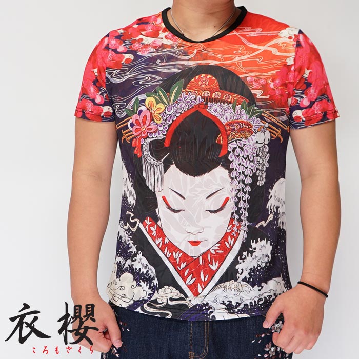 衣櫻 ころもざくら 和柄 半袖 Tシャツ メンズ ドライ Tシャツ 遊女 セクシー 花柄オパール加工 SA-1342 送料無料 1_000000003256.jpg?1678209907