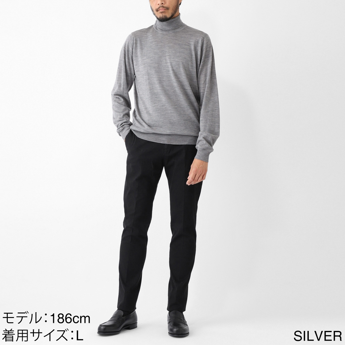 未使用　ジョンスメドレー　タートルネック　ウール　サックスブルー　サイズL JOHN SMEDLEY ジョンスメドレー タートルネック ニット RICHARDS