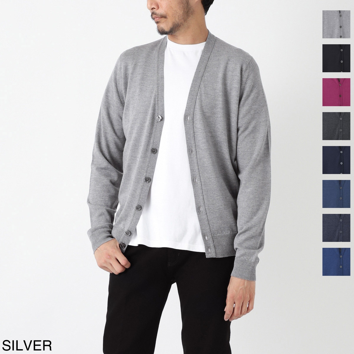 JHON SMEDLEY 24G merino wool 現行タグ ブルー M JOHN SMEDLEY（ジョンスメドレー） 24G Vネックカーディガン