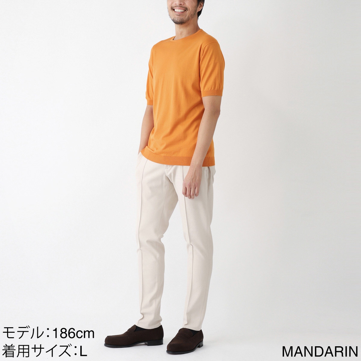 ジョンスメドレー　メンズ　半袖ニット　オレンジ系 JOHN SMEDLEY ジョンスメドレー クルーネック半袖ニット/BELDEN シー
