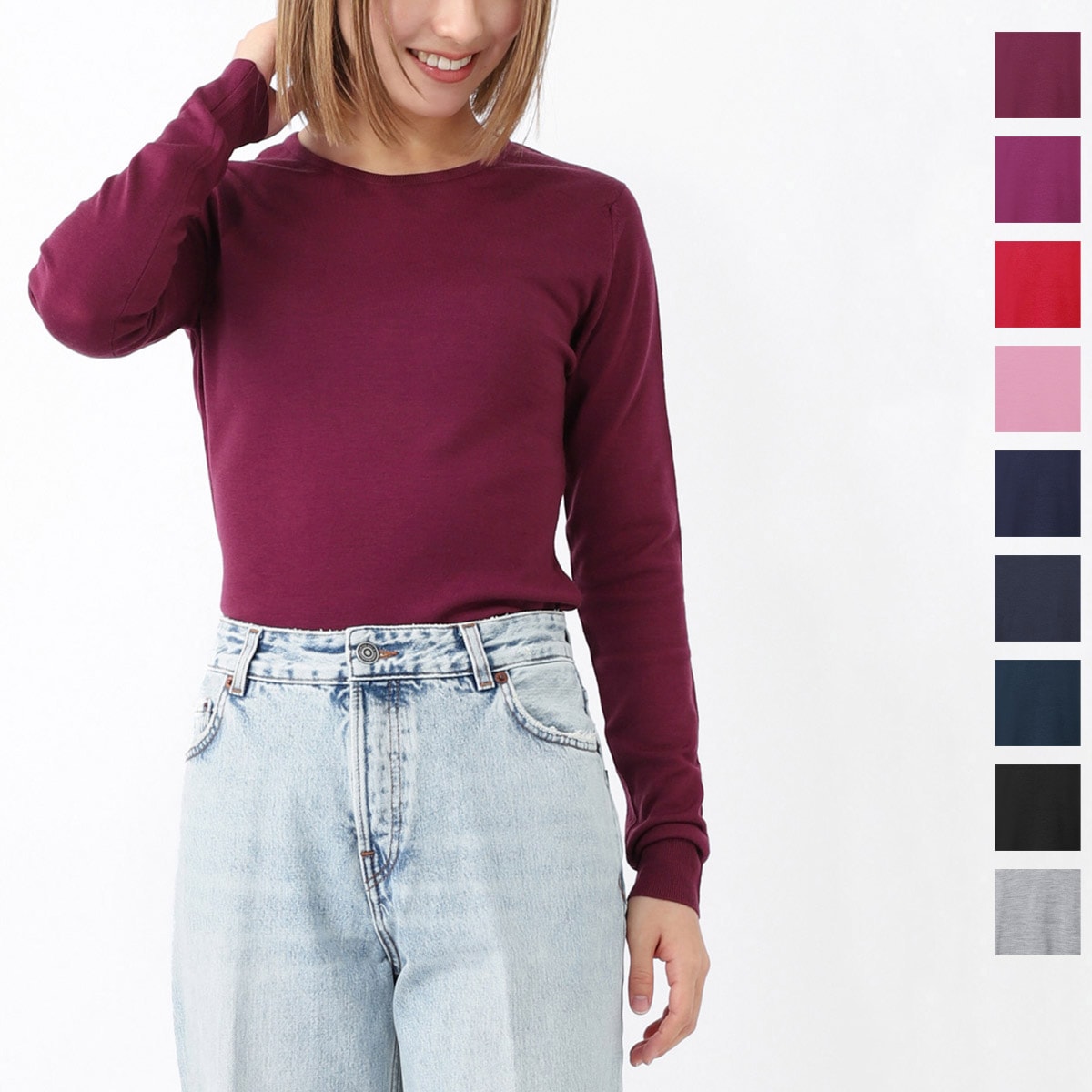 JOHN SMEDLEY ジョンスメドレー クルーネックセーター/GERANIUM エクストラファインメリノウール 30ゲージ SLIM FIT レディース