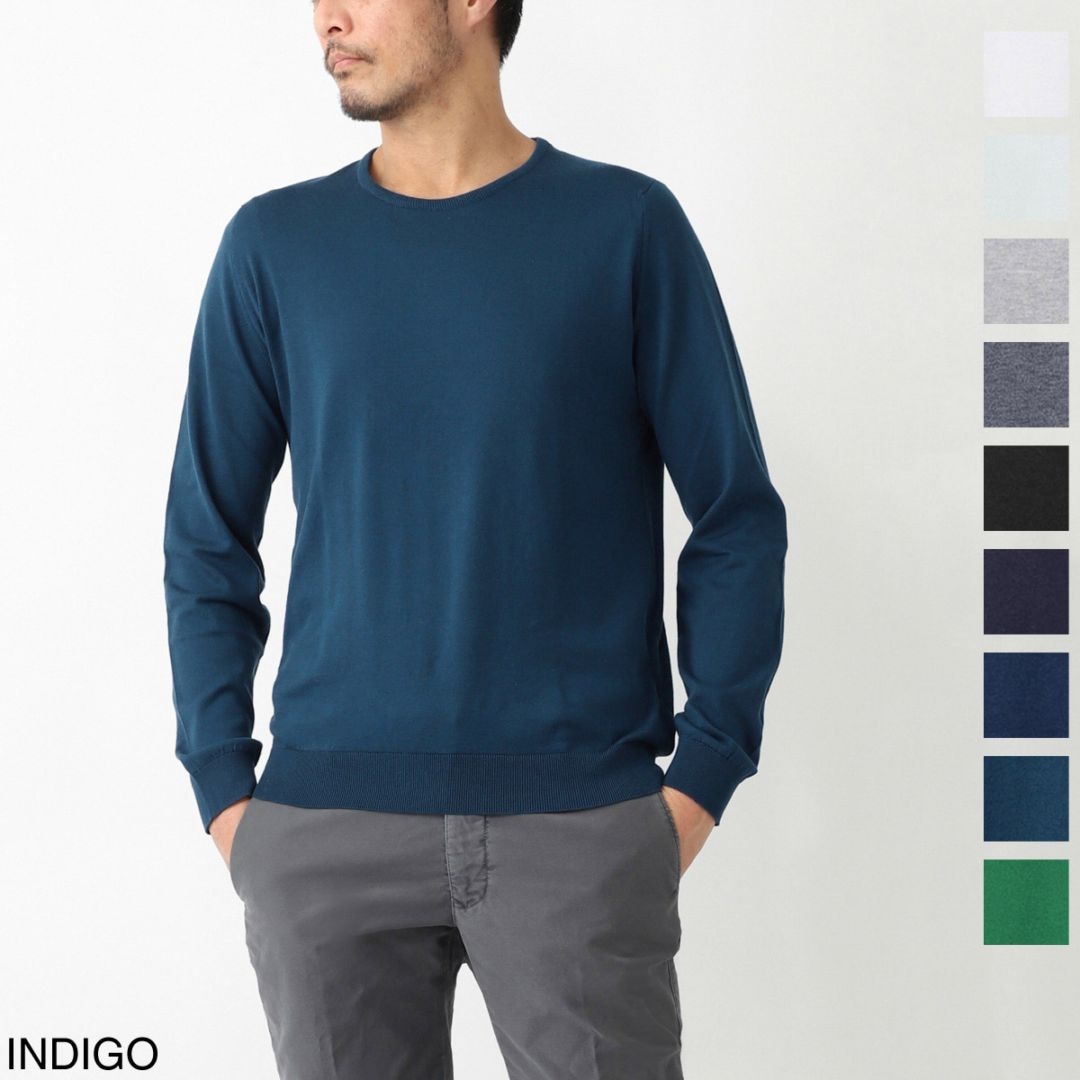 JHON SMEDLEY 24G merino wool 現行タグ ブルー M JOHN SMEDLEY ジョンスメドレー クルーネック ニット/HATFIELD