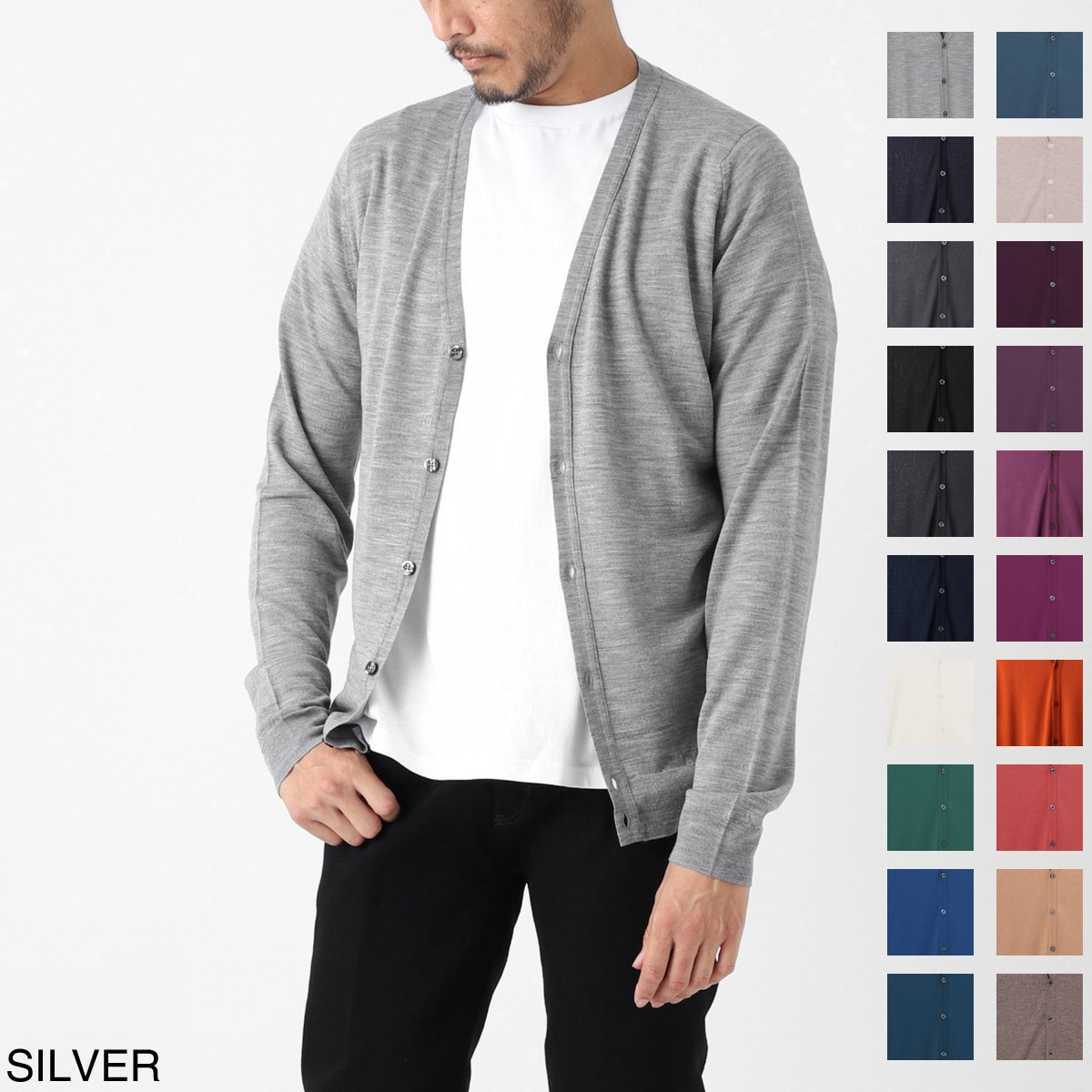 <極美品>JOHN SMEDLEY コットンカーディガン Vネック長袖コットンニットカーディガン30G MODERN