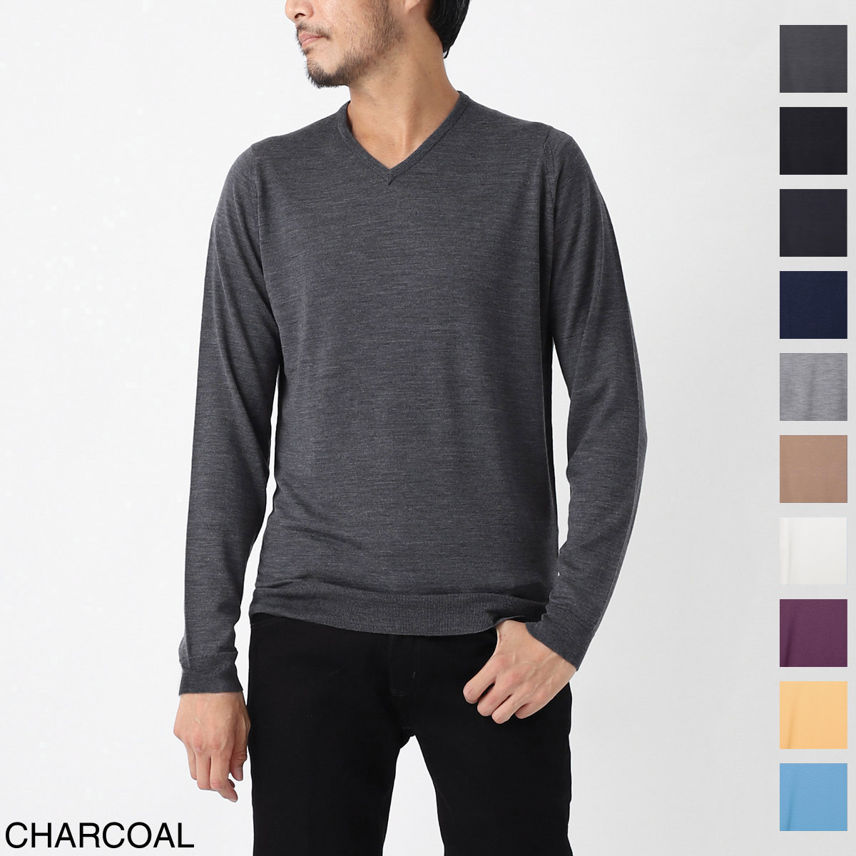 JOHN SMEDLEY エクストラファインメリノウール Vネック カーキ JOHN SMEDLEY ジョンスメドレー Vネック ニット/SHIPTON