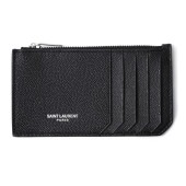 SAINT LAURENT サンローラン カードケース/FRAGMENTS ZIPPED CARD CASE IN GRAIN DE POUDRE EMBOSSED LEATHER メンズ