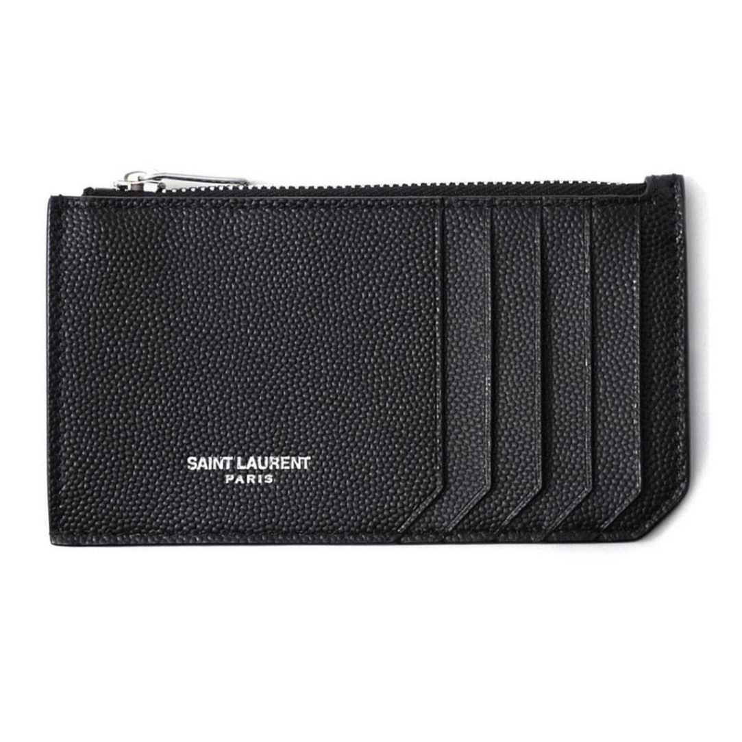 SAINT LAURENT サンローラン カードケース/FRAGMENTS ZIPPED CARD CASE IN GRAIN DE POUDRE EMBOSSED LEATHER メンズ