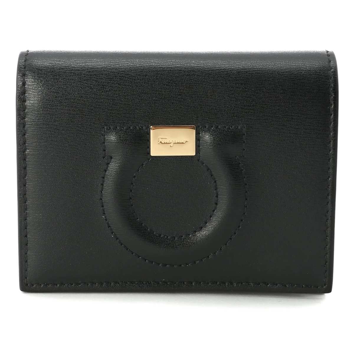 正規品 フェラガモ 二つ折り 財布 サイフ 黒 革 【KMN14114】