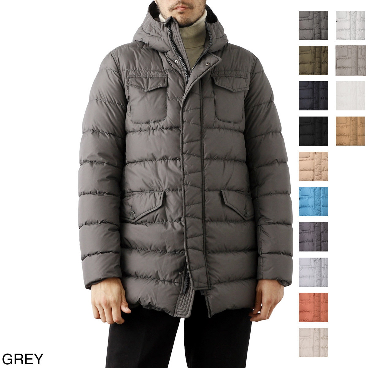 Herno ネイビー フード付きコート　週末までの限定価格⭐︎ HERNO ヘルノ A-Shape Satin Down Coat ダウンコート サテン A