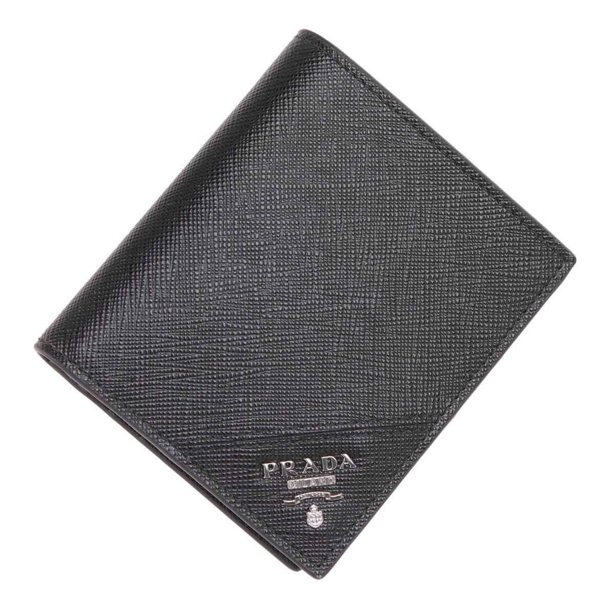 【PRADA】 SAFFIANO MBTAL二つ折り財布 ブラック プラダ 二つ折り財布 財布 レディース SAFFIANO METAL ブラック