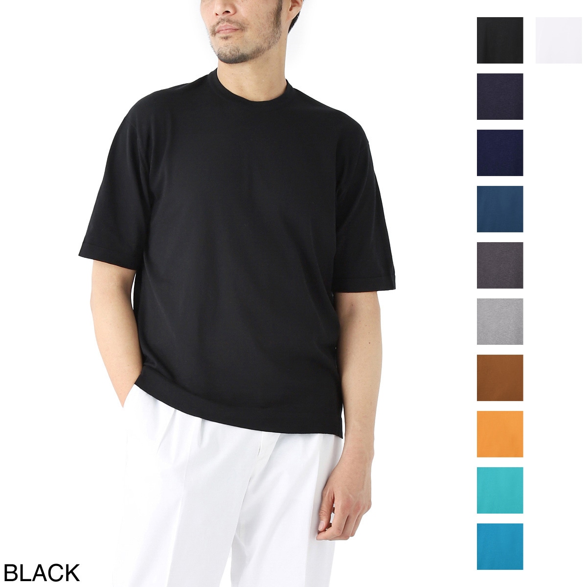 JOHN SMEDLEY ジョンスメドレー クルーネック 半袖ニット 黒 L ニットT 半袖 プルオーバー ジョンスメドレー 30G 半袖クルー