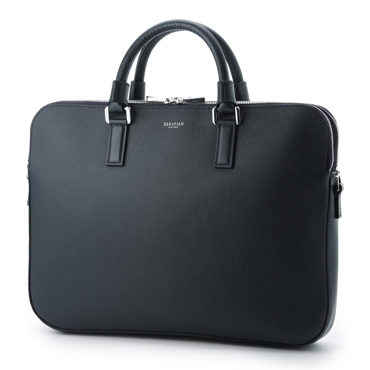 Serapian セラピアン EVOLUZIONE レザー スリムブリーフケース Slim briefcase double zip evoluzione leather navy blue