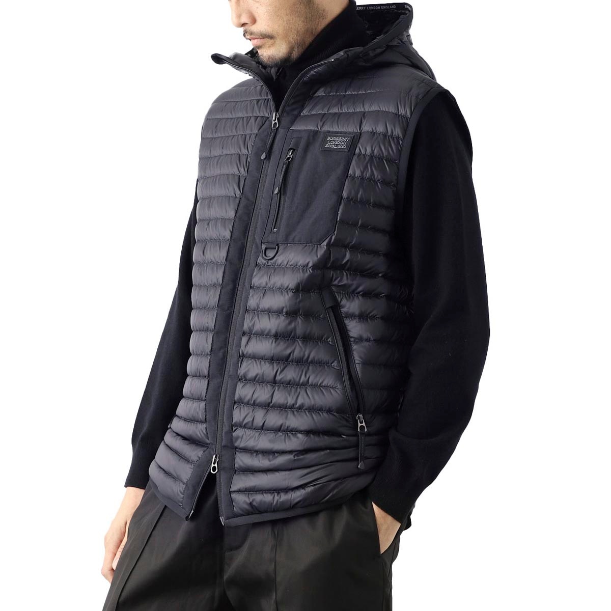 【アウトレット】【ラスト1点】BURBERRY バーバリー ダウンベスト/LOGO APPLIQUE HOODED メンズ