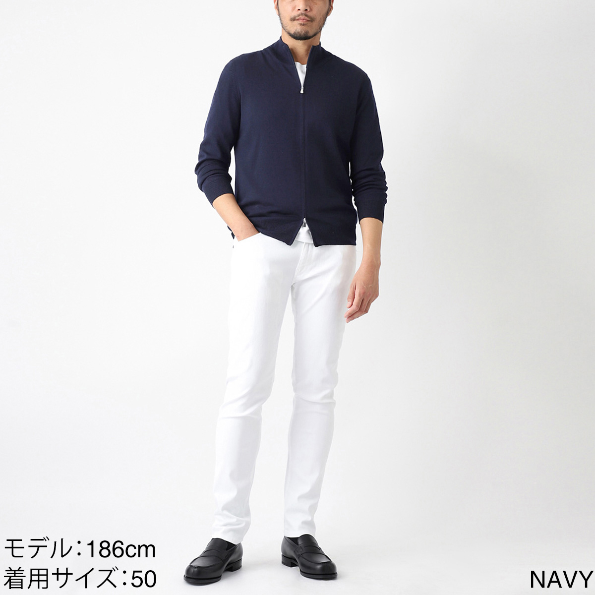 GRAN SASSO/ グランサッソスタンドアップカーディガンネイビー GRAN SASSO/ グランサッソスタンドアップカーディガンネイビー