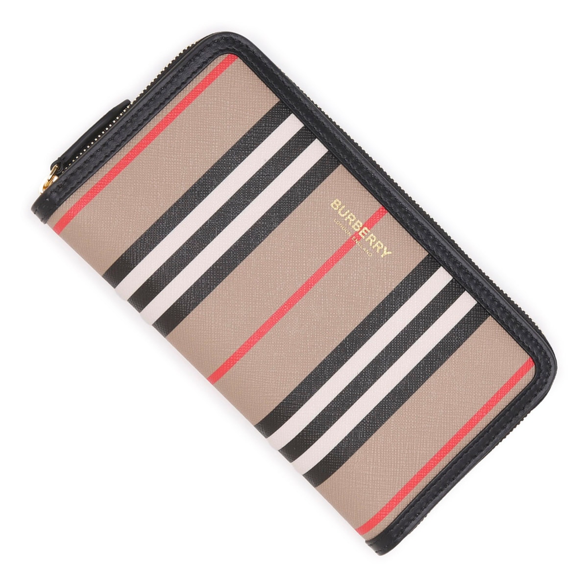 BURBERRY バーバリー ラウンドファスナー長財布 小銭入れ付き/ICON STRIPE CANVAS レディース